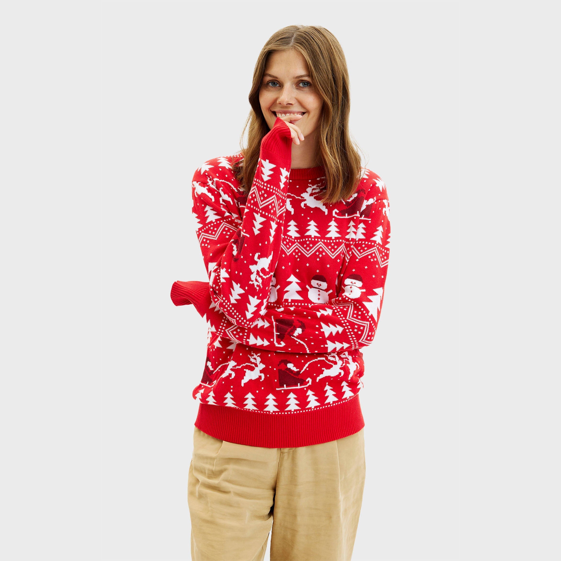 Der Stilvolle Weihnachtspullover rot - Damen.
